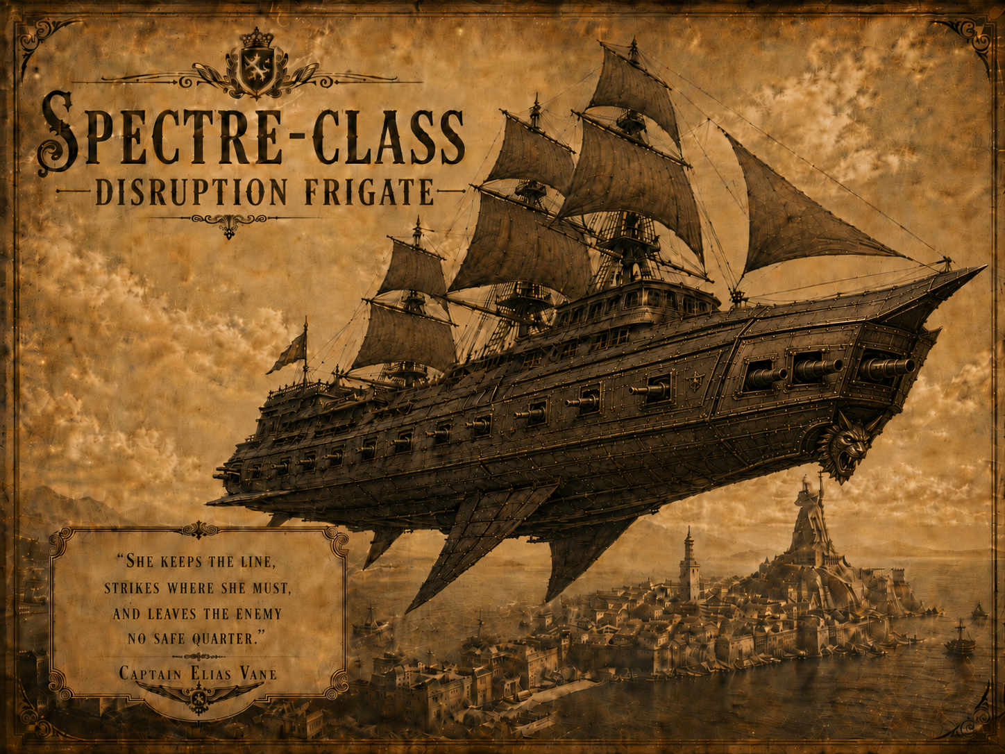 Sepia ink illustration of the Spectre-class